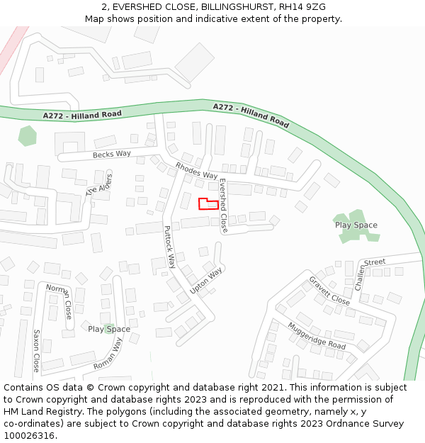 2, EVERSHED CLOSE, BILLINGSHURST, RH14 9ZG: Location map and indicative extent of plot
