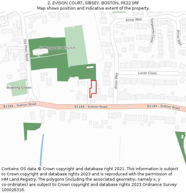 2, EVISON COURT, SIBSEY, BOSTON, PE22 0RF: Location map and indicative extent of plot