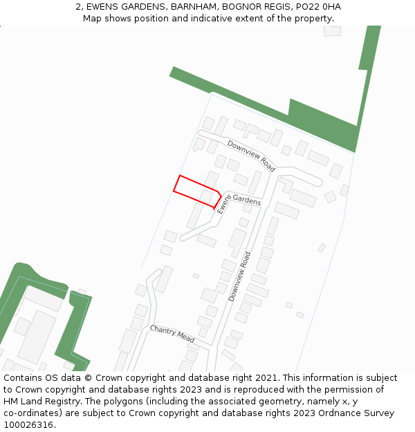 2, EWENS GARDENS, BARNHAM, BOGNOR REGIS, PO22 0HA: Location map and indicative extent of plot