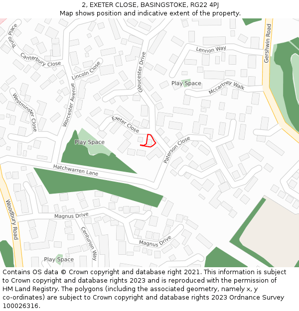 2, EXETER CLOSE, BASINGSTOKE, RG22 4PJ: Location map and indicative extent of plot