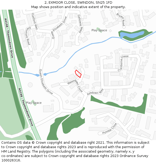 2, EXMOOR CLOSE, SWINDON, SN25 1FD: Location map and indicative extent of plot
