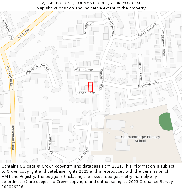 2, FABER CLOSE, COPMANTHORPE, YORK, YO23 3XF: Location map and indicative extent of plot