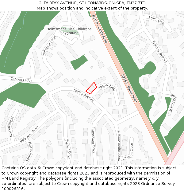 2, FAIRFAX AVENUE, ST LEONARDS-ON-SEA, TN37 7TD: Location map and indicative extent of plot