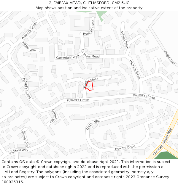 2, FAIRFAX MEAD, CHELMSFORD, CM2 6UG: Location map and indicative extent of plot