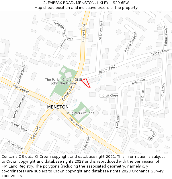 2, FAIRFAX ROAD, MENSTON, ILKLEY, LS29 6EW: Location map and indicative extent of plot