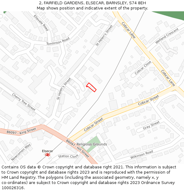 2, FAIRFIELD GARDENS, ELSECAR, BARNSLEY, S74 8EH: Location map and indicative extent of plot