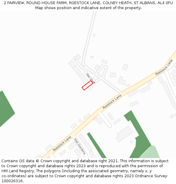 2 FAIRVIEW, ROUND HOUSE FARM, ROESTOCK LANE, COLNEY HEATH, ST ALBANS, AL4 0FU: Location map and indicative extent of plot