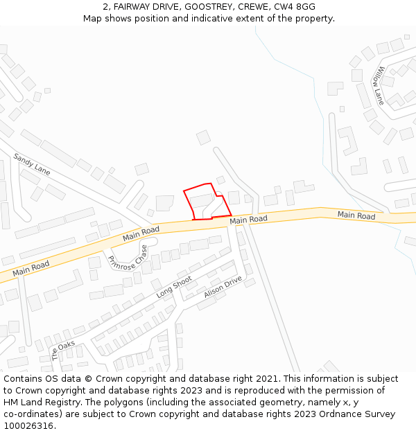 2, FAIRWAY DRIVE, GOOSTREY, CREWE, CW4 8GG: Location map and indicative extent of plot