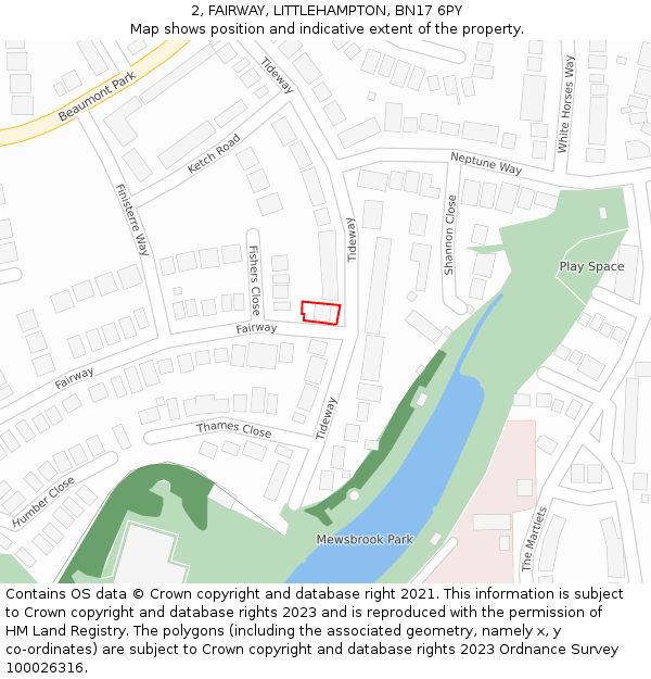 2, FAIRWAY, LITTLEHAMPTON, BN17 6PY: Location map and indicative extent of plot