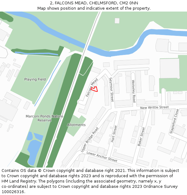 2, FALCONS MEAD, CHELMSFORD, CM2 0NN: Location map and indicative extent of plot