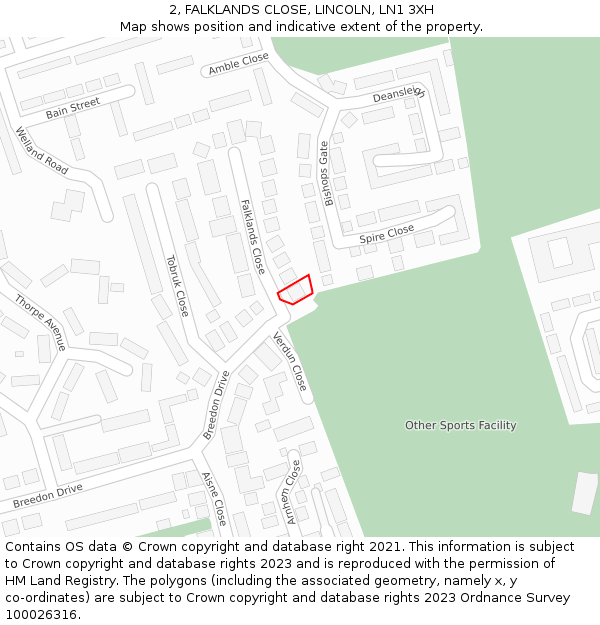 2, FALKLANDS CLOSE, LINCOLN, LN1 3XH: Location map and indicative extent of plot