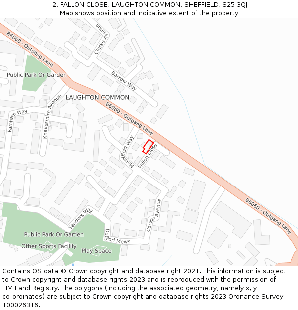 2, FALLON CLOSE, LAUGHTON COMMON, SHEFFIELD, S25 3QJ: Location map and indicative extent of plot