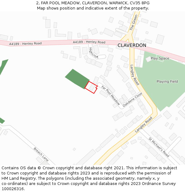 2, FAR POOL MEADOW, CLAVERDON, WARWICK, CV35 8PG: Location map and indicative extent of plot