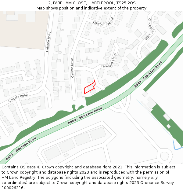 2, FAREHAM CLOSE, HARTLEPOOL, TS25 2QS: Location map and indicative extent of plot