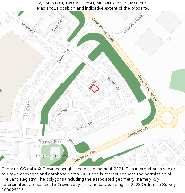 2, FARINTON, TWO MILE ASH, MILTON KEYNES, MK8 8ES: Location map and indicative extent of plot