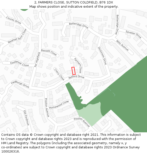 2, FARMERS CLOSE, SUTTON COLDFIELD, B76 1DX: Location map and indicative extent of plot