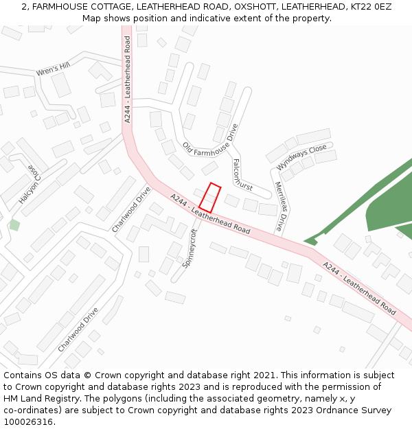2, FARMHOUSE COTTAGE, LEATHERHEAD ROAD, OXSHOTT, LEATHERHEAD, KT22 0EZ: Location map and indicative extent of plot