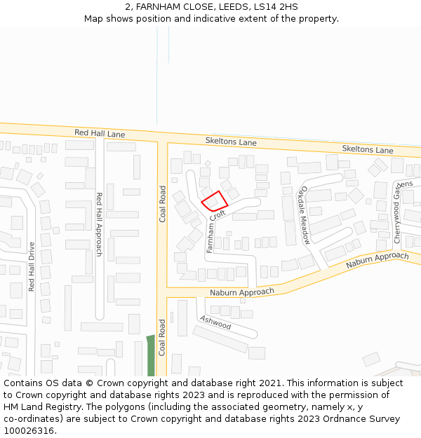 2, FARNHAM CLOSE, LEEDS, LS14 2HS: Location map and indicative extent of plot