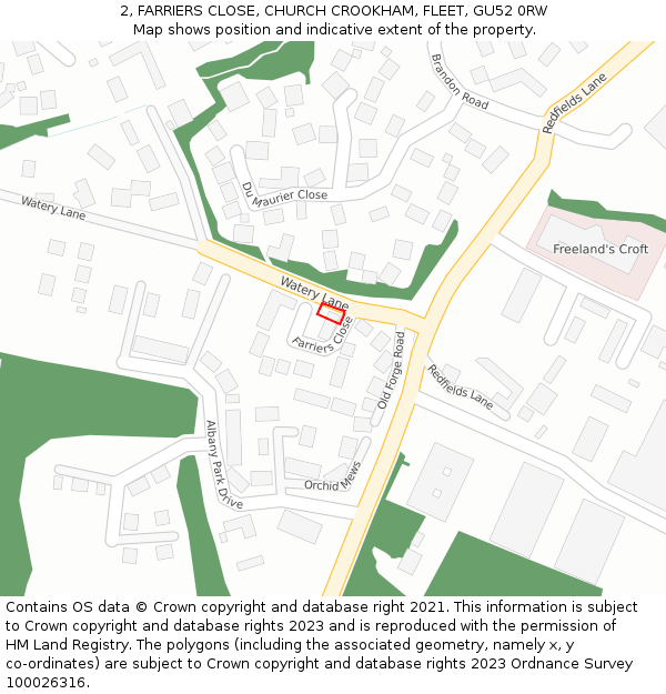 2, FARRIERS CLOSE, CHURCH CROOKHAM, FLEET, GU52 0RW: Location map and indicative extent of plot