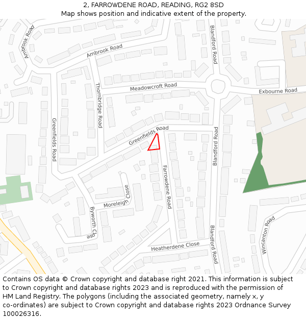 2, FARROWDENE ROAD, READING, RG2 8SD: Location map and indicative extent of plot