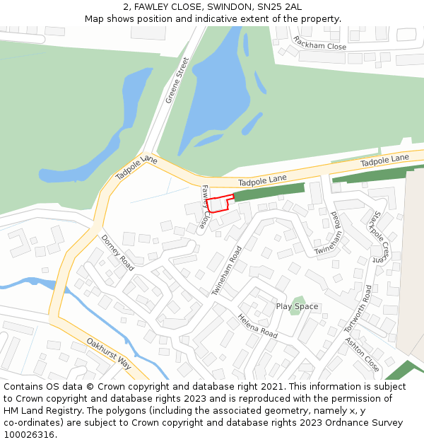 2, FAWLEY CLOSE, SWINDON, SN25 2AL: Location map and indicative extent of plot
