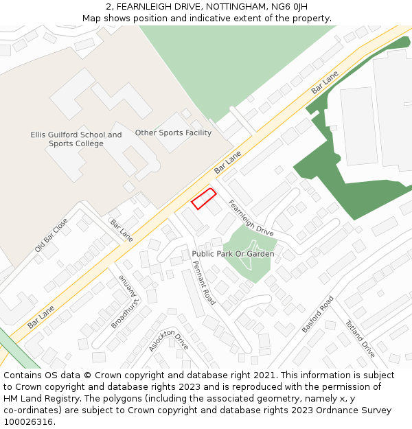 2, FEARNLEIGH DRIVE, NOTTINGHAM, NG6 0JH: Location map and indicative extent of plot