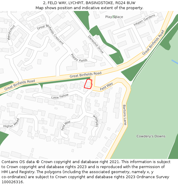 2, FELD WAY, LYCHPIT, BASINGSTOKE, RG24 8UW: Location map and indicative extent of plot