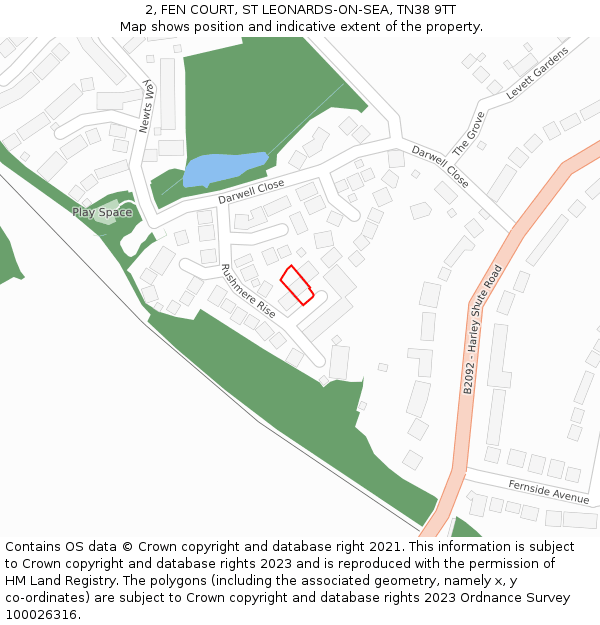 2, FEN COURT, ST LEONARDS-ON-SEA, TN38 9TT: Location map and indicative extent of plot