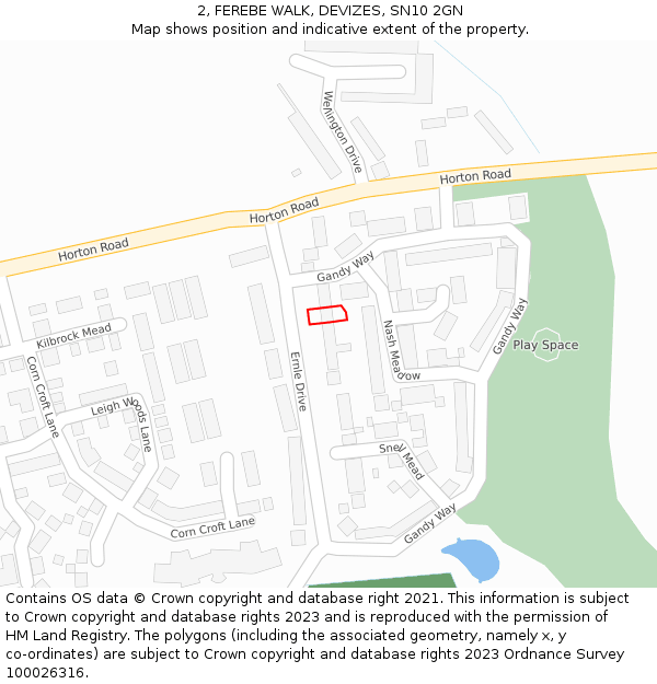 2, FEREBE WALK, DEVIZES, SN10 2GN: Location map and indicative extent of plot