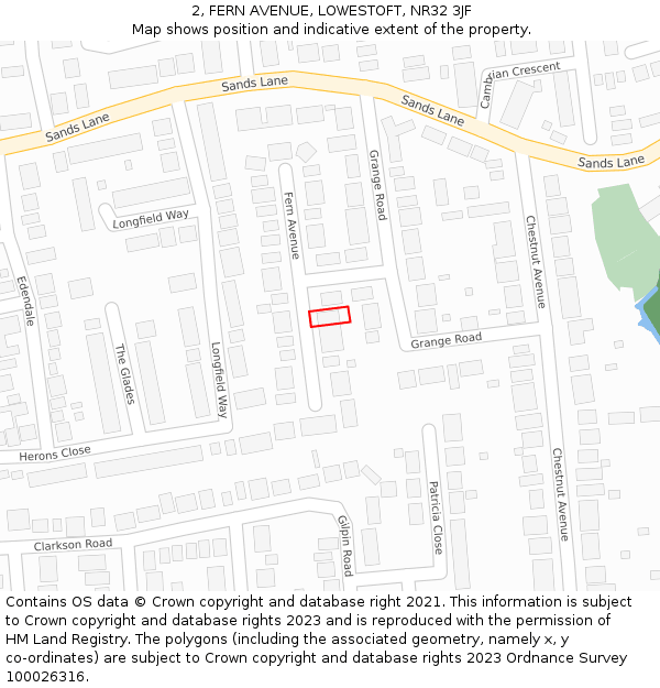 2, FERN AVENUE, LOWESTOFT, NR32 3JF: Location map and indicative extent of plot