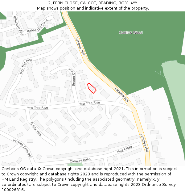2, FERN CLOSE, CALCOT, READING, RG31 4YY: Location map and indicative extent of plot
