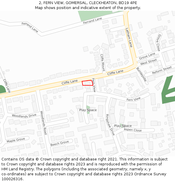 2, FERN VIEW, GOMERSAL, CLECKHEATON, BD19 4PE: Location map and indicative extent of plot
