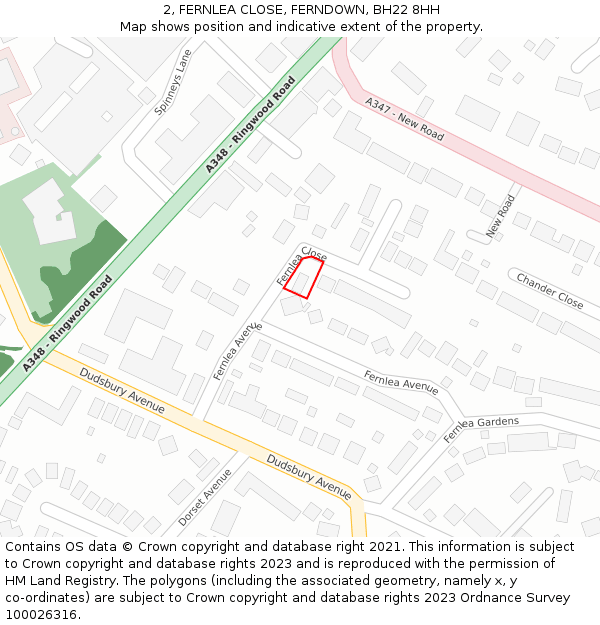 2, FERNLEA CLOSE, FERNDOWN, BH22 8HH: Location map and indicative extent of plot