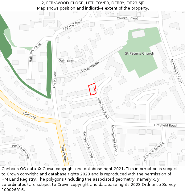 2, FERNWOOD CLOSE, LITTLEOVER, DERBY, DE23 6JB: Location map and indicative extent of plot
