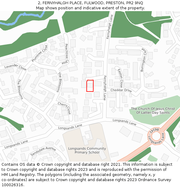 2, FERNYHALGH PLACE, FULWOOD, PRESTON, PR2 9NQ: Location map and indicative extent of plot