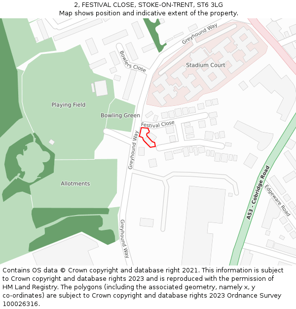 2, FESTIVAL CLOSE, STOKE-ON-TRENT, ST6 3LG: Location map and indicative extent of plot