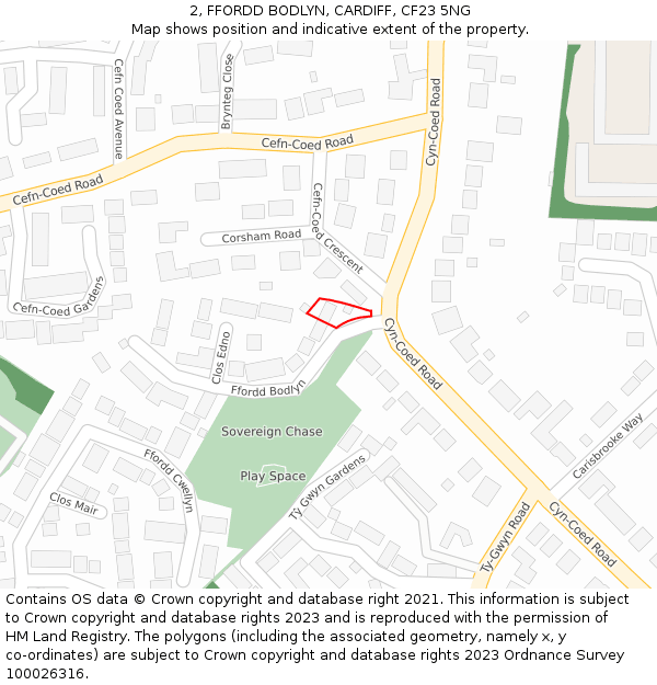2, FFORDD BODLYN, CARDIFF, CF23 5NG: Location map and indicative extent of plot