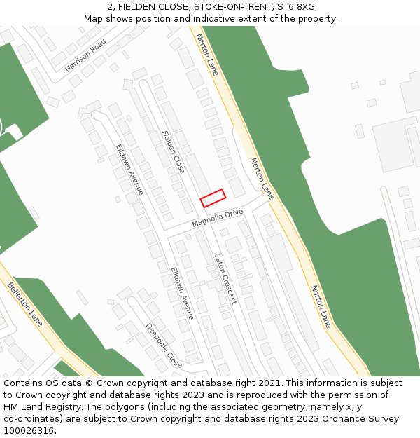 2, FIELDEN CLOSE, STOKE-ON-TRENT, ST6 8XG: Location map and indicative extent of plot