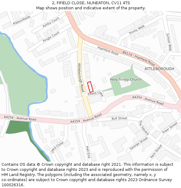 2, FIFIELD CLOSE, NUNEATON, CV11 4TS: Location map and indicative extent of plot