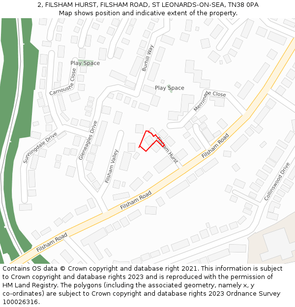 2, FILSHAM HURST, FILSHAM ROAD, ST LEONARDS-ON-SEA, TN38 0PA: Location map and indicative extent of plot