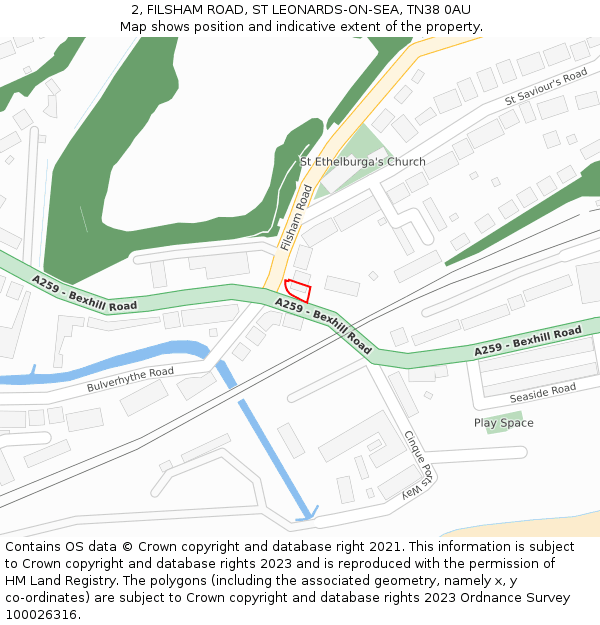 2, FILSHAM ROAD, ST LEONARDS-ON-SEA, TN38 0AU: Location map and indicative extent of plot