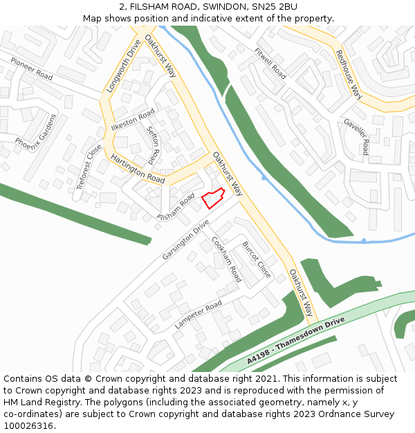 2, FILSHAM ROAD, SWINDON, SN25 2BU: Location map and indicative extent of plot