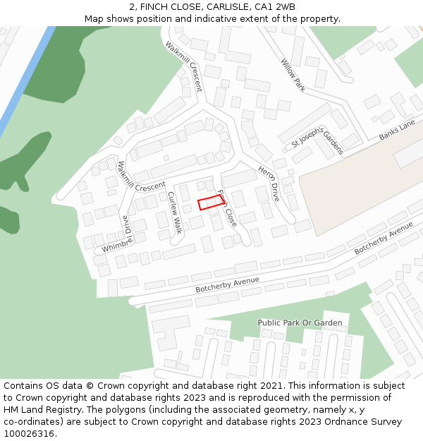 2, FINCH CLOSE, CARLISLE, CA1 2WB: Location map and indicative extent of plot