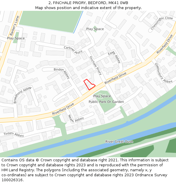 2, FINCHALE PRIORY, BEDFORD, MK41 0WB: Location map and indicative extent of plot