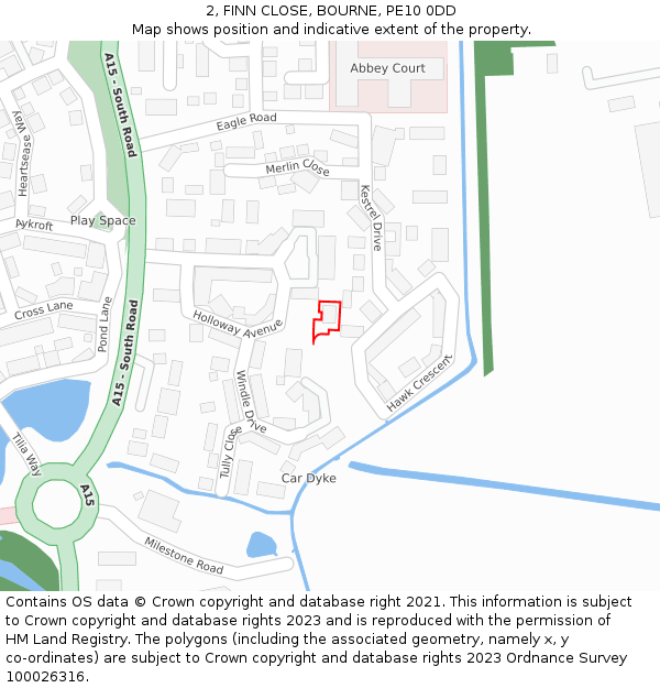 2, FINN CLOSE, BOURNE, PE10 0DD: Location map and indicative extent of plot