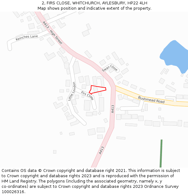 2, FIRS CLOSE, WHITCHURCH, AYLESBURY, HP22 4LH: Location map and indicative extent of plot