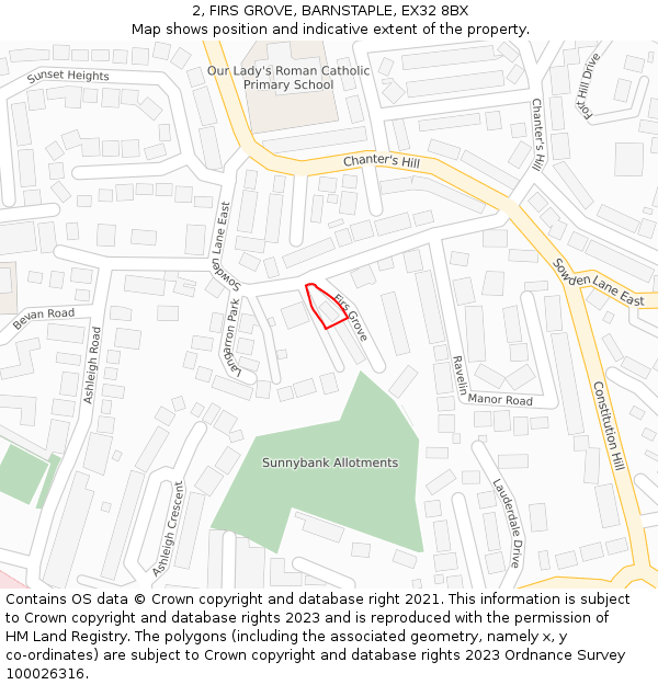 2, FIRS GROVE, BARNSTAPLE, EX32 8BX: Location map and indicative extent of plot