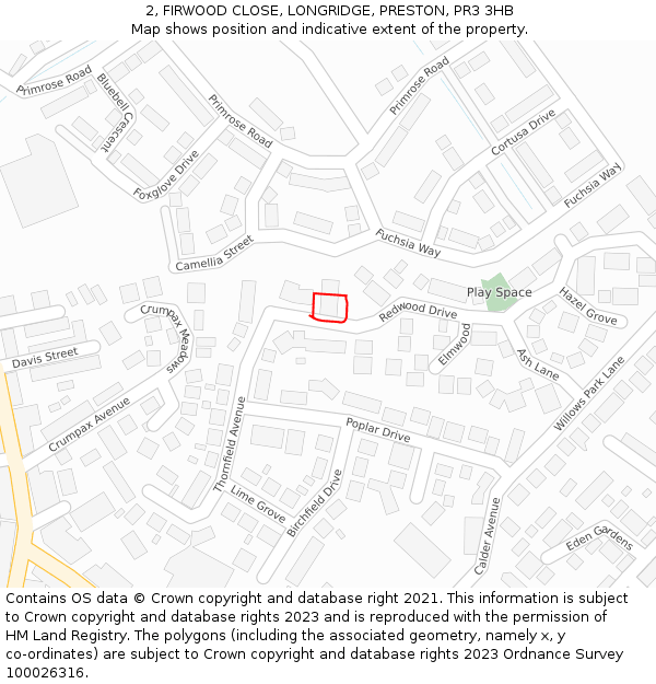 2, FIRWOOD CLOSE, LONGRIDGE, PRESTON, PR3 3HB: Location map and indicative extent of plot