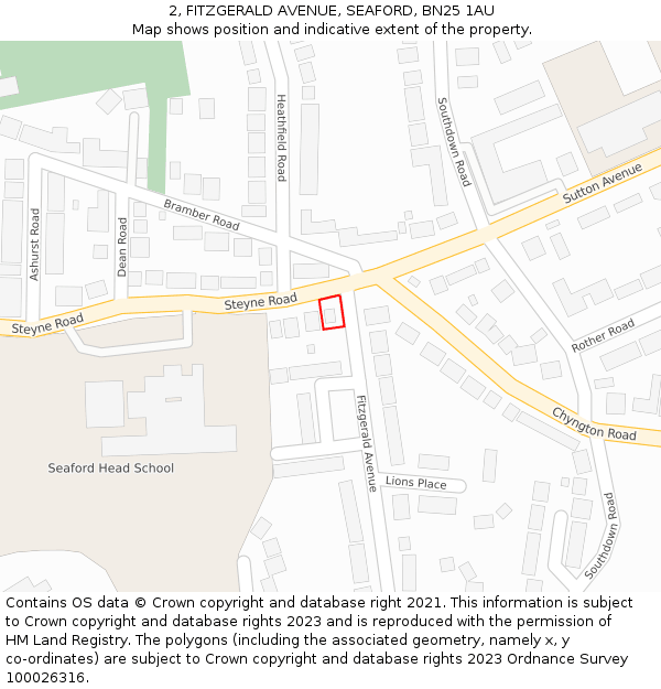 2, FITZGERALD AVENUE, SEAFORD, BN25 1AU: Location map and indicative extent of plot