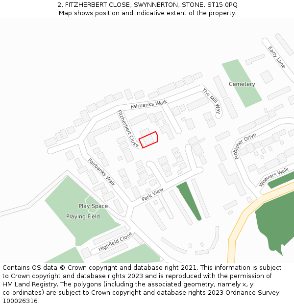 2, FITZHERBERT CLOSE, SWYNNERTON, STONE, ST15 0PQ: Location map and indicative extent of plot